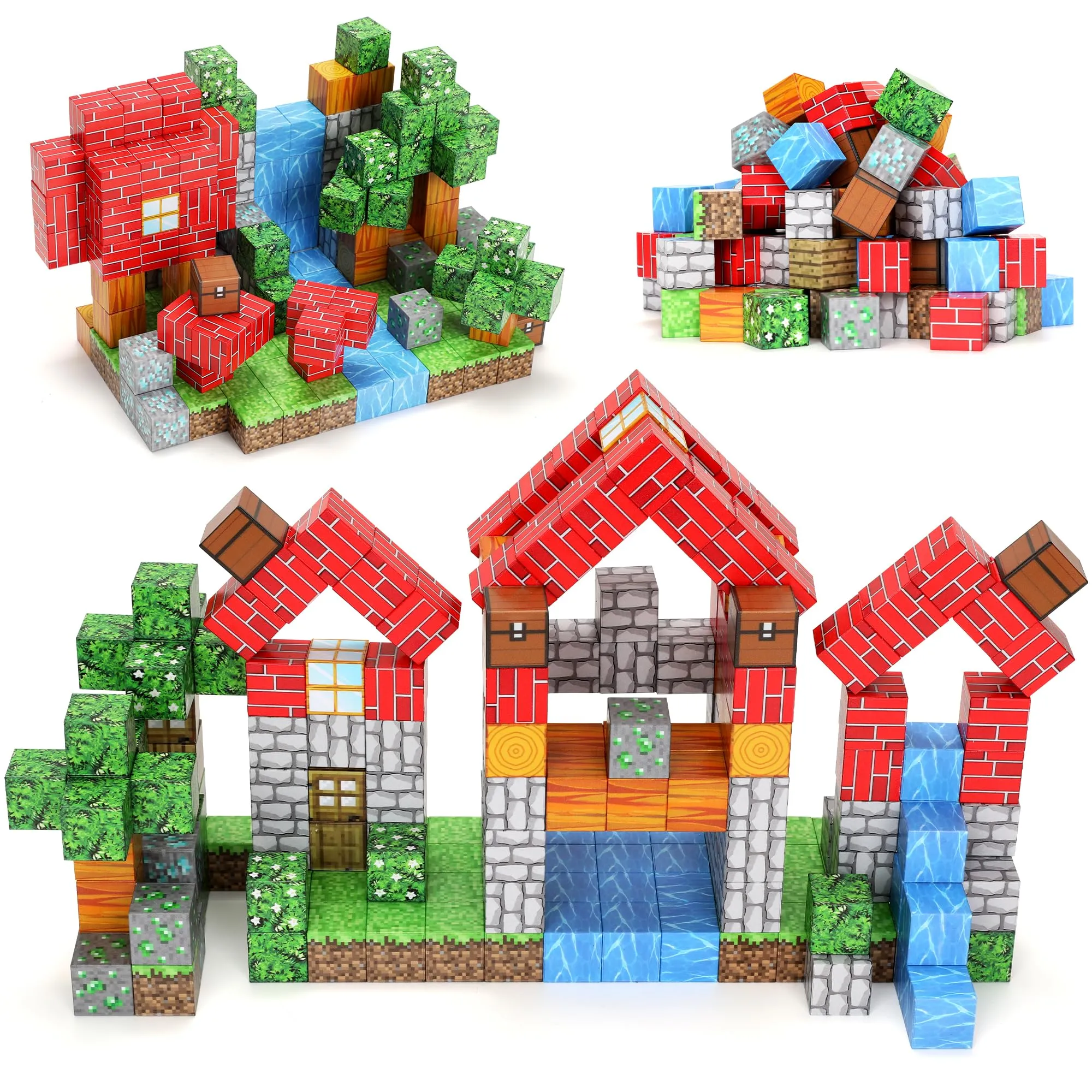 102PCS Magnetic Blocks World Set for Boys & Girls - Pixel Magnet Building Blocks Forest for Kids Age 3  Education Sensory Games - Construction Toys Birthday