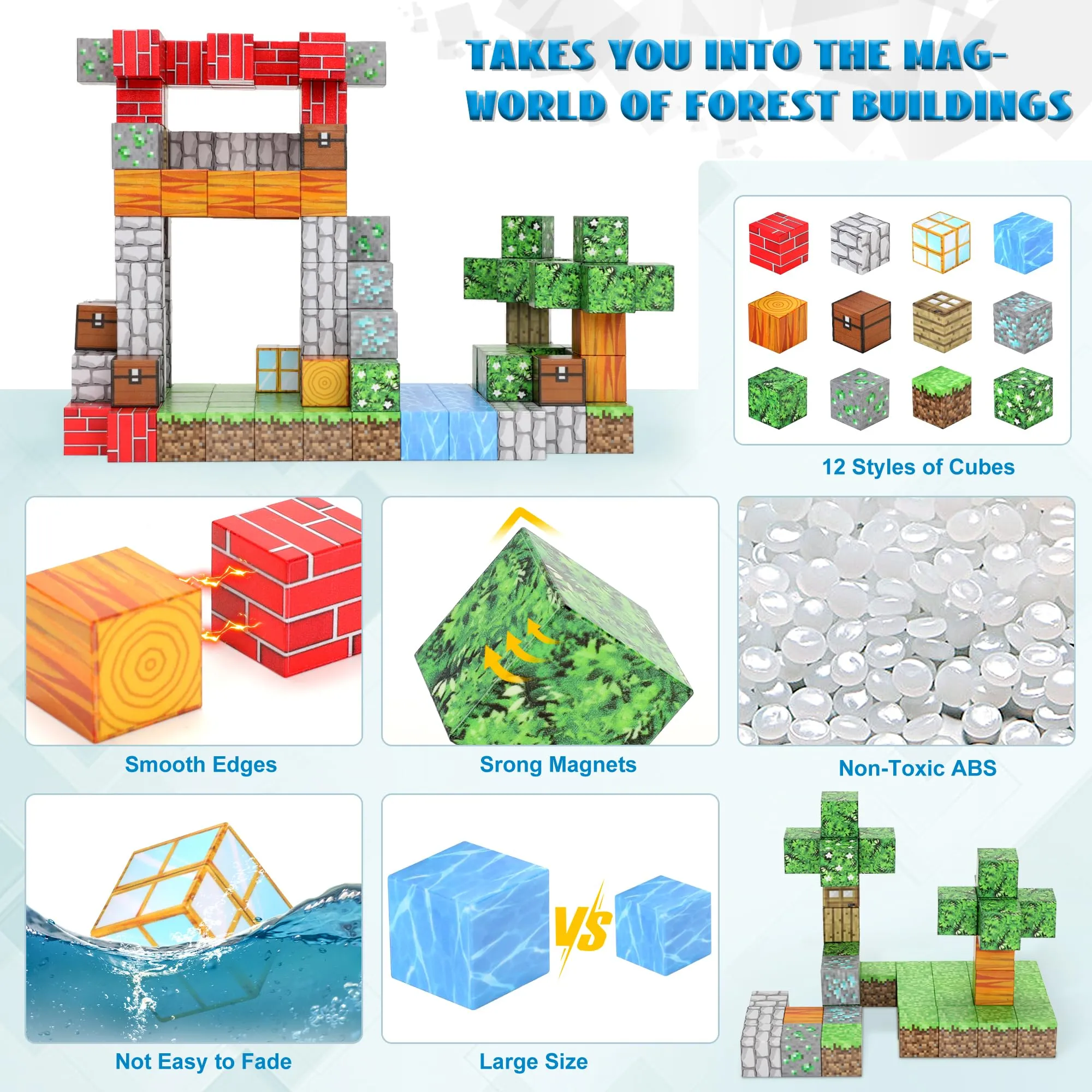 102PCS Magnetic Blocks World Set for Boys & Girls - Pixel Magnet Building Blocks Forest for Kids Age 3  Education Sensory Games - Construction Toys Birthday