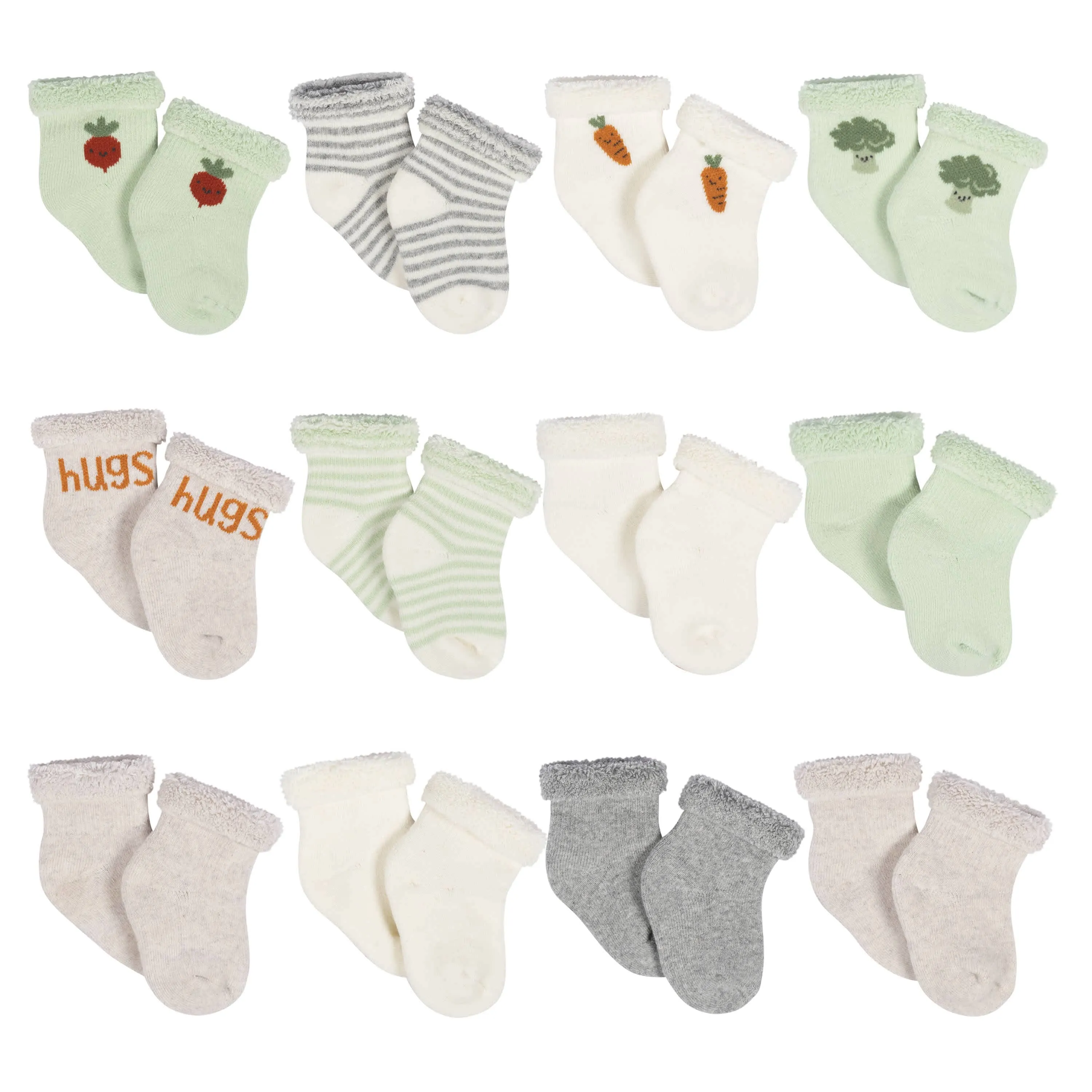 12-Pack Baby Neutral Happy Veggies Terry Wiggle Proof® Socks