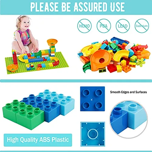 2-In-1 Kids Toys for 2 3 4 5 6 7   Year Old Boys Girls Toddlers Upgrade Classic Big Bricks Marble Run Building Blocks, Toss Ring Games Compatible with All Major Brands for Christmas Birthday Gifts