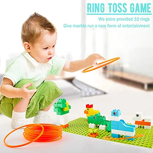 2-In-1 Kids Toys for 2 3 4 5 6 7   Year Old Boys Girls Toddlers Upgrade Classic Big Bricks Marble Run Building Blocks, Toss Ring Games Compatible with All Major Brands for Christmas Birthday Gifts