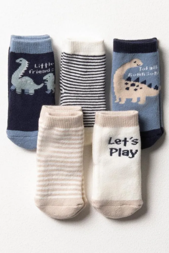 5 Pack Dinosaur Socks Blue