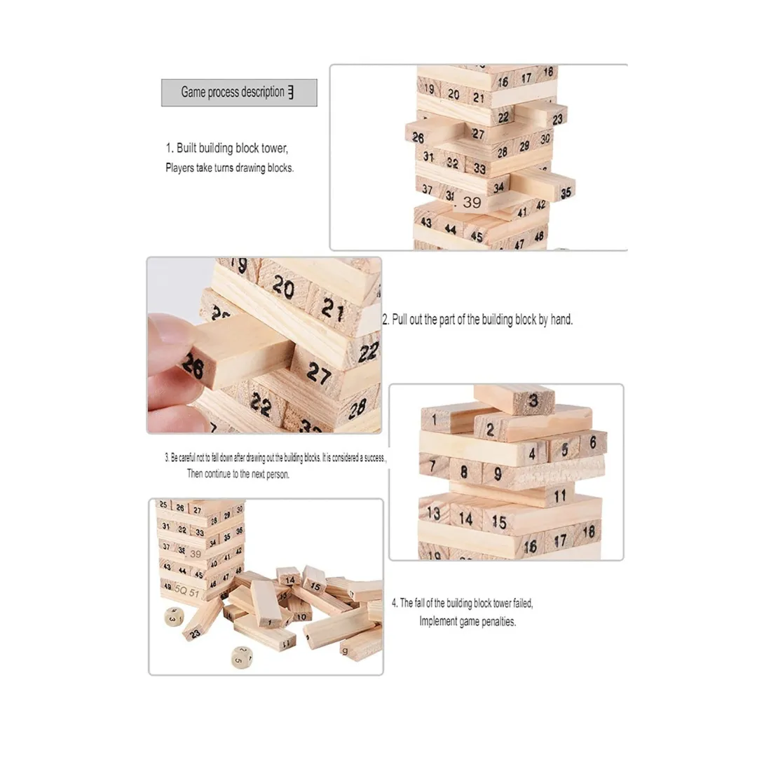 54 Pcs Blocks Big Wooden Wiss Toy, Balancing and Stacking Toys