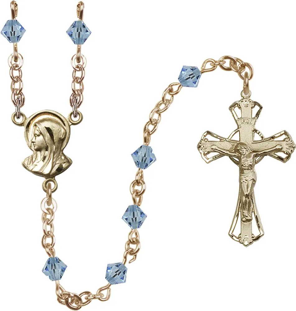 5mm Aqua Swarovski Rundell-Shaped Rosary