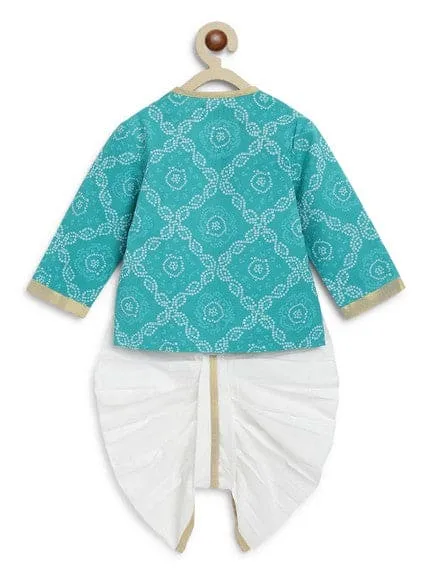 Baby Boy Bandhani Print Cotton Kurta Set - Blue