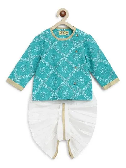 Baby Boy Bandhani Print Cotton Kurta Set - Blue