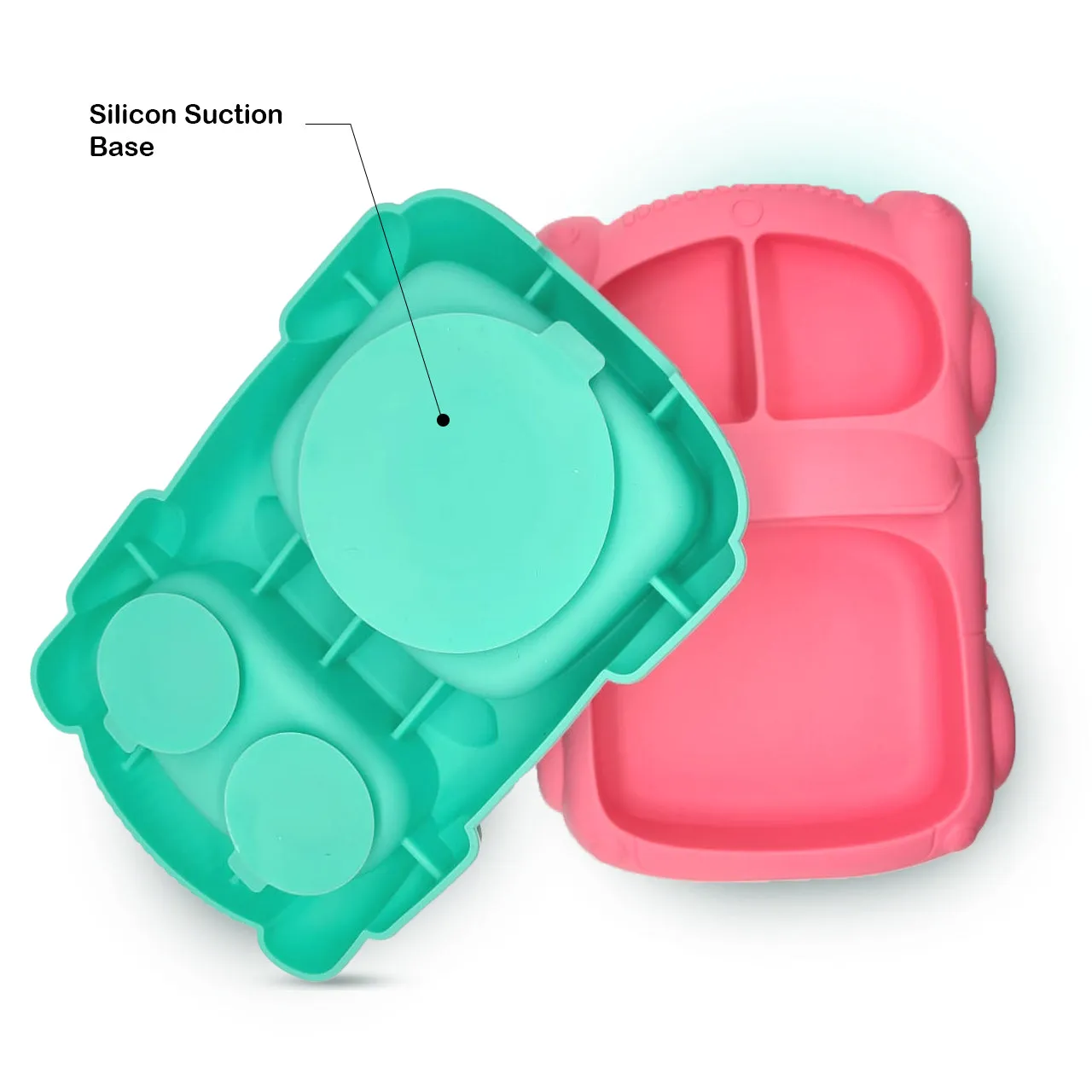 Baby Food Plate - Car Design with Wooden Spoon for Babies and Kids