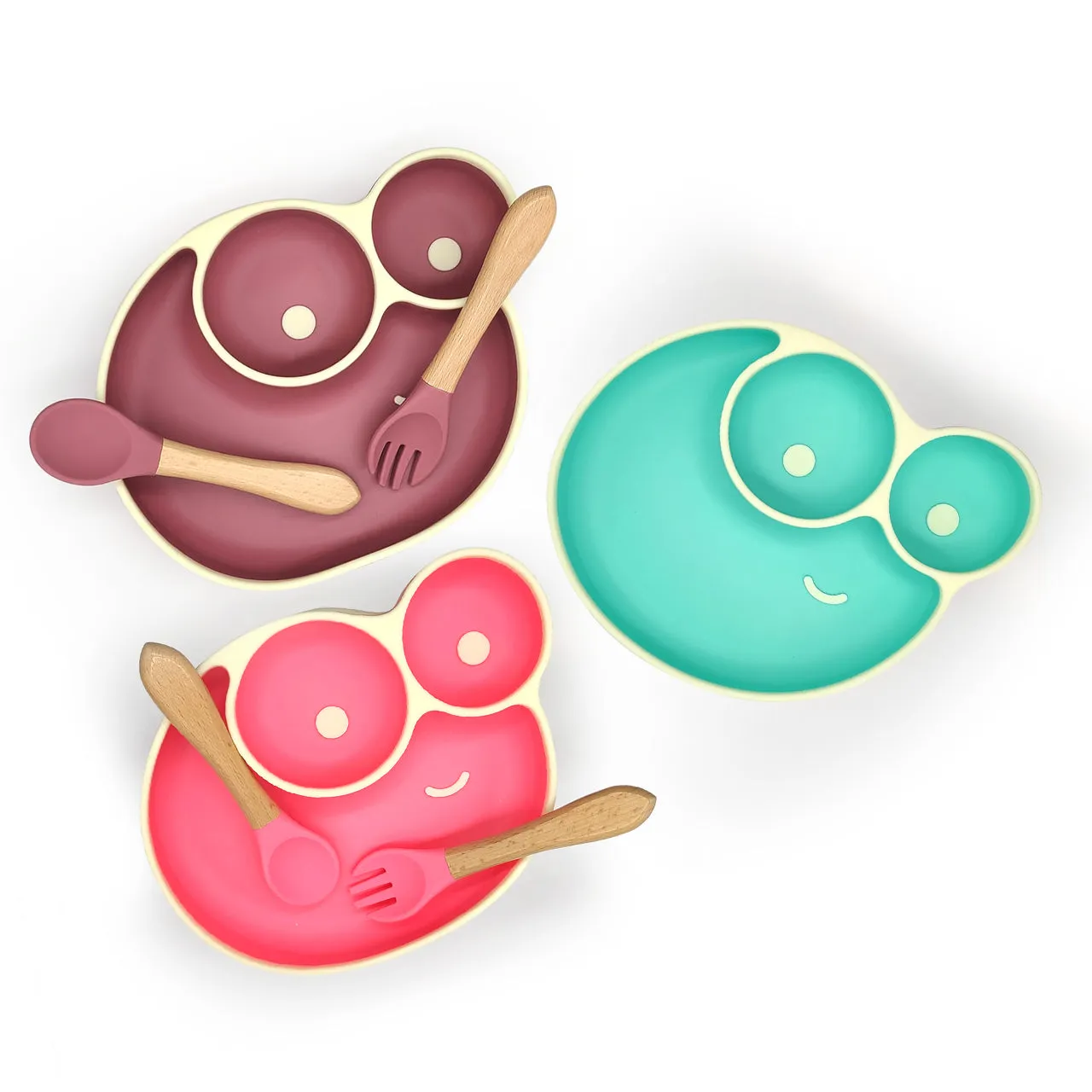 Baby Food Plate - Snail Design with Wooden Spoon