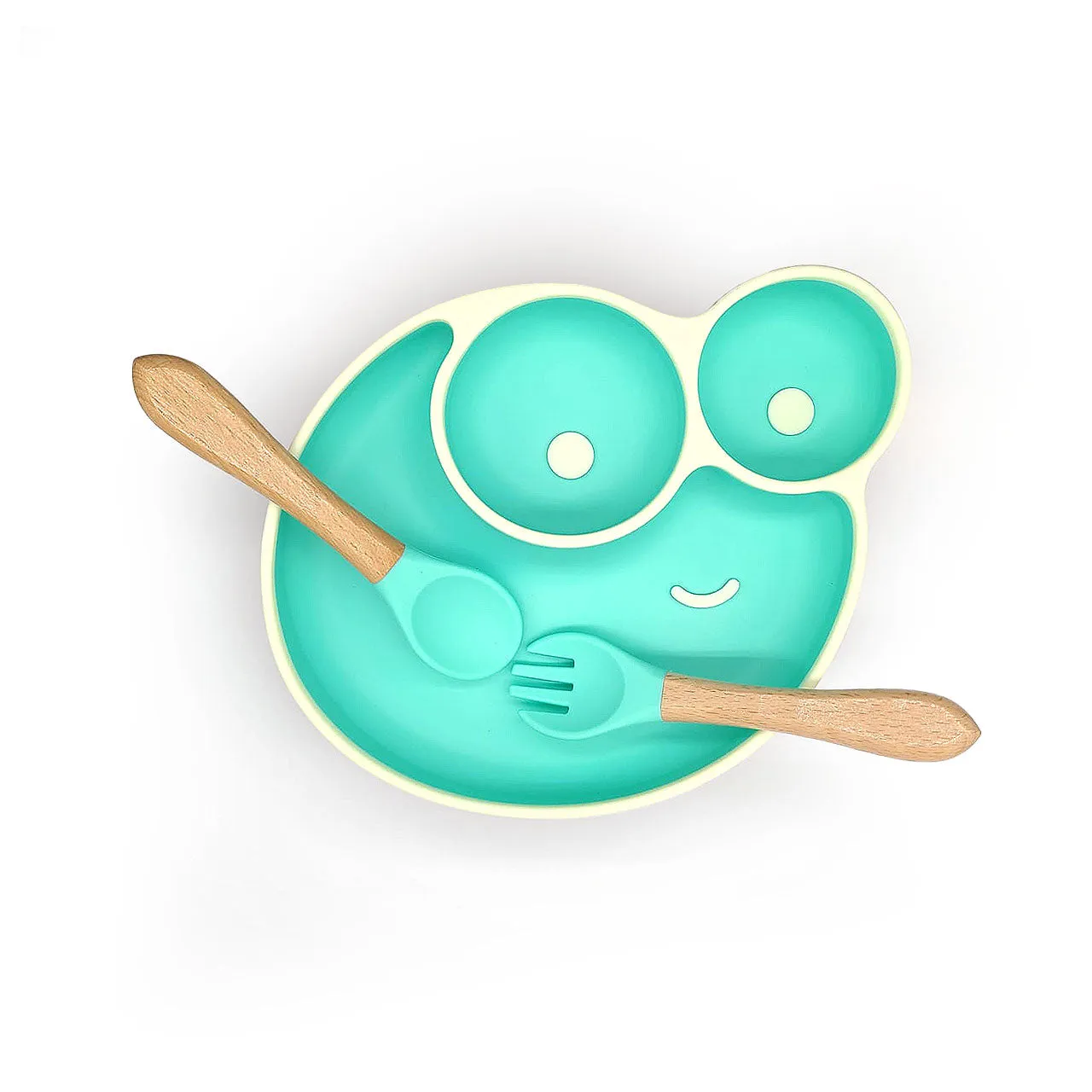 Baby Food Plate - Snail Design with Wooden Spoon