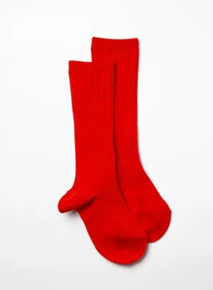 Baby Ribbed Knee High Socks in Red