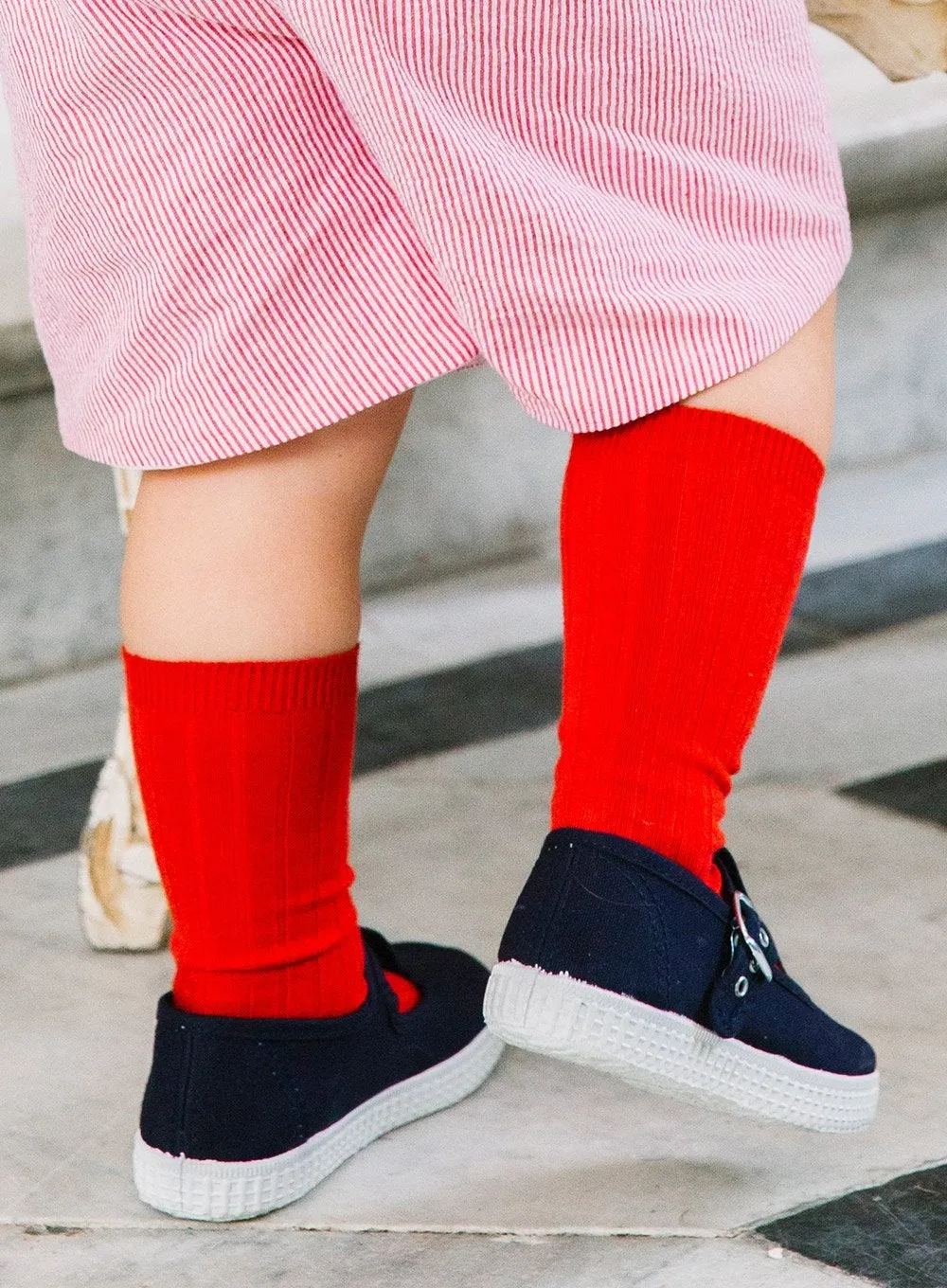 Baby Ribbed Knee High Socks in Red