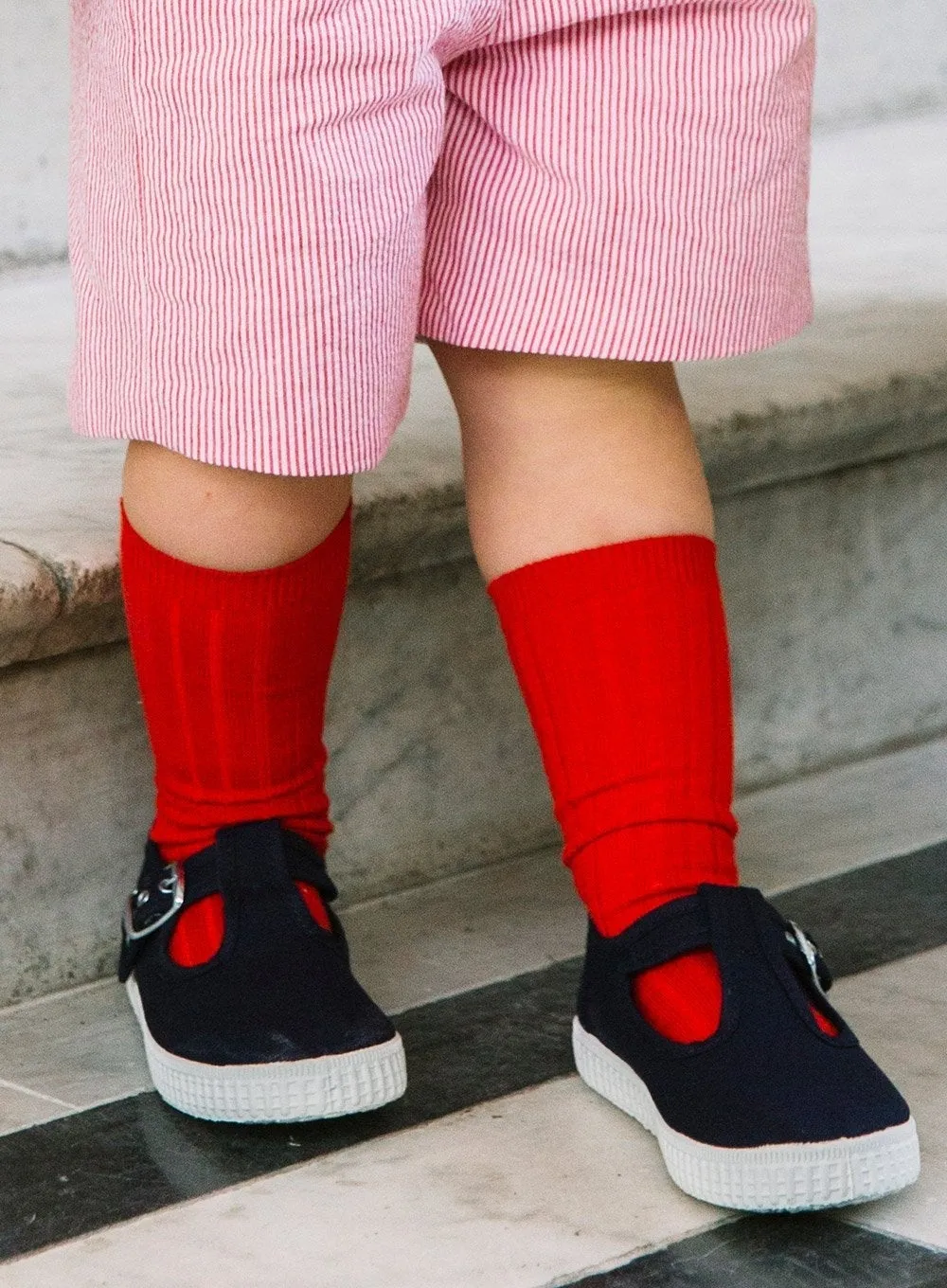 Baby Ribbed Knee High Socks in Red