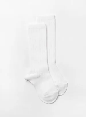 Baby Ribbed Knee High Socks in White