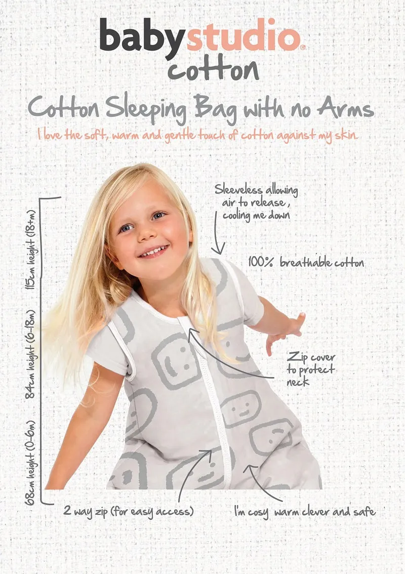 Baby Studio Sleeveless Cotton Sleeping Bag 2.5 TOG - Charcoal/Hugs Equals Love