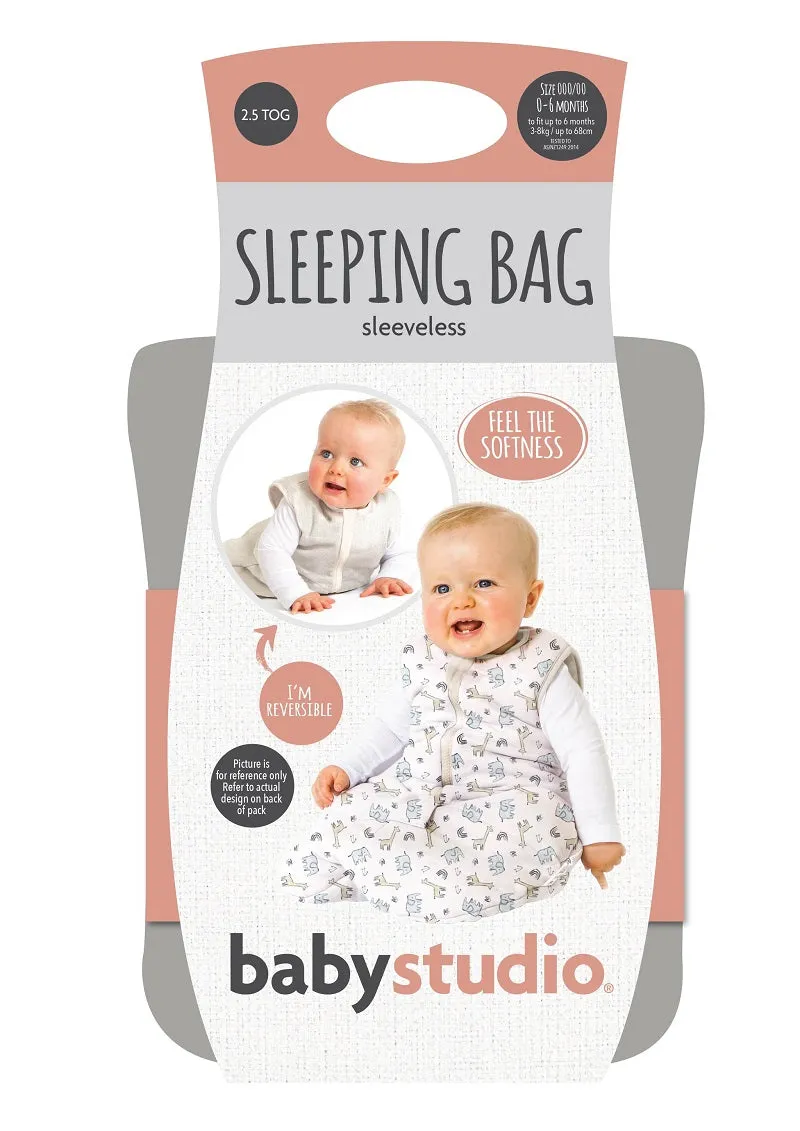 Baby Studio Sleeveless Cotton Sleeping Bag 2.5 TOG - Charcoal/Hugs Equals Love