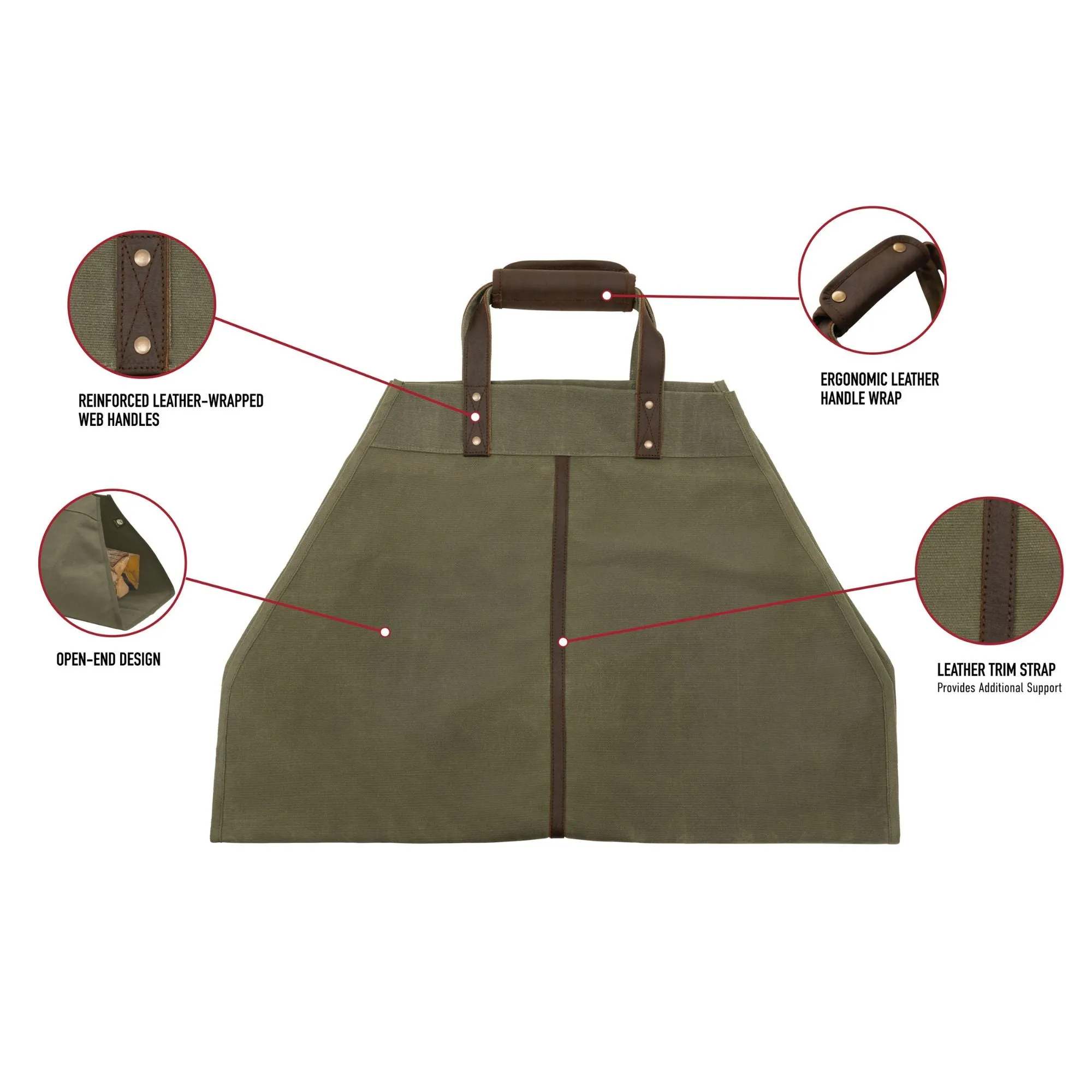 Black - Wax Canvas Log Carrier – Indoor/Outdoor Firewood Bag – Great for Campfires and Fireplaces