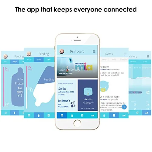 BlueSmart mia (Blue) Smart Baby Feeding Monitor - WiFi Edition. Track and Analyze Baby's Feeding Data in Real-Time. Records Feeding Temperature, Amount, Angle, Duration, and Expiration