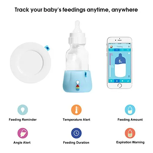 BlueSmart mia (Blue) Smart Baby Feeding Monitor - WiFi Edition. Track and Analyze Baby's Feeding Data in Real-Time. Records Feeding Temperature, Amount, Angle, Duration, and Expiration