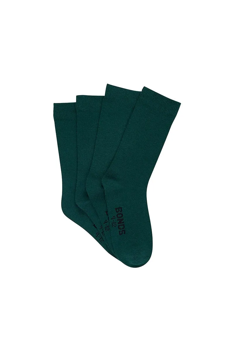 Bonds Kids School Oxford Crew Socks 4 Pack - Bottle Green