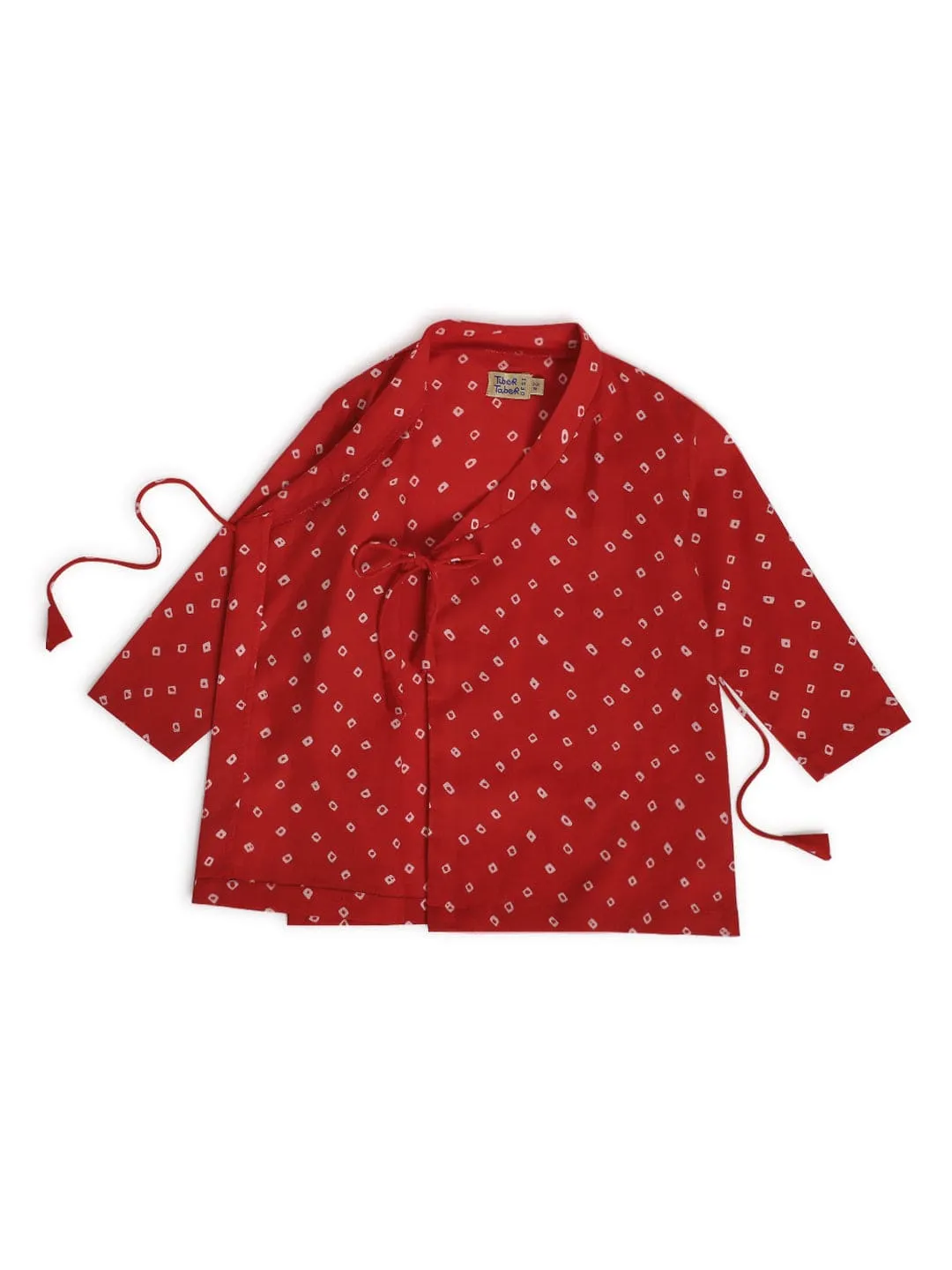 Boys Babu Moshai Bandhani Kurta Pyjama Set - Red