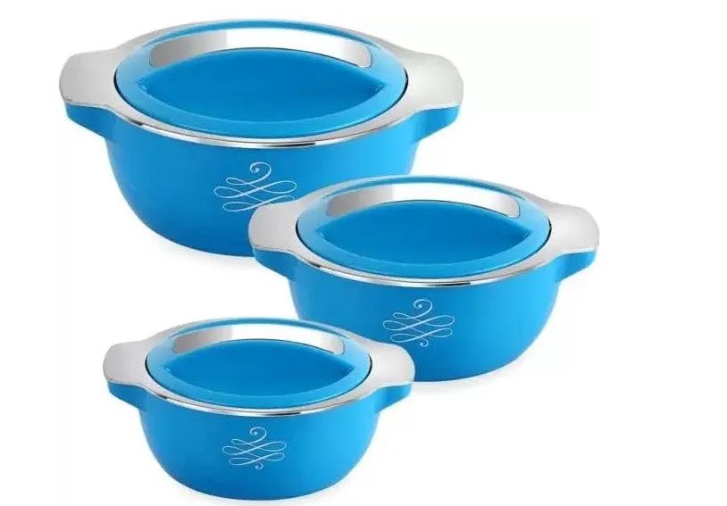 Cello Silvo Insulated Hotpot 3 Pcs Thermoware Casserole Set (500 ml, 1000 ml, 1500 ml)