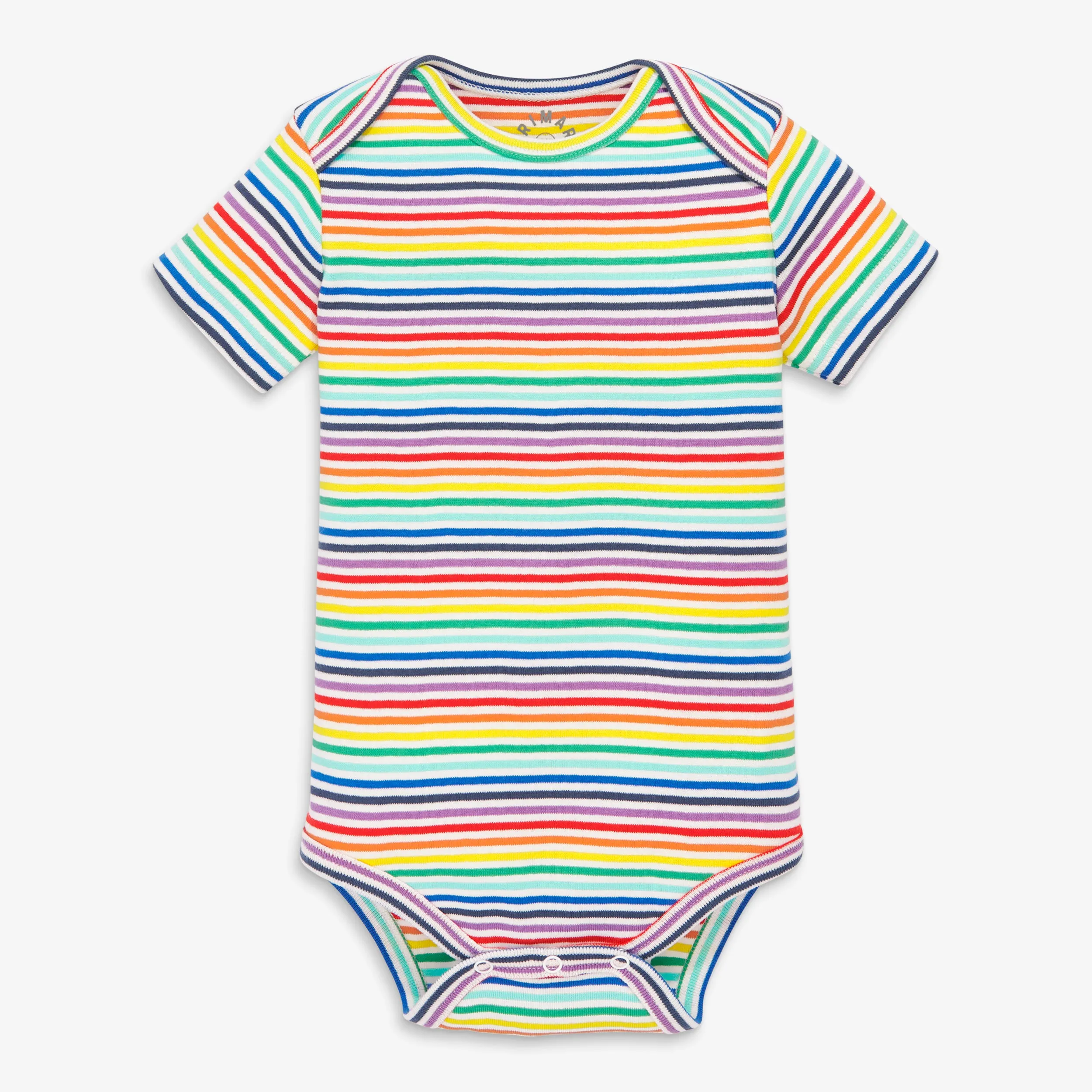 Clearance organic short sleeve babysuit in rainbow mini stripe