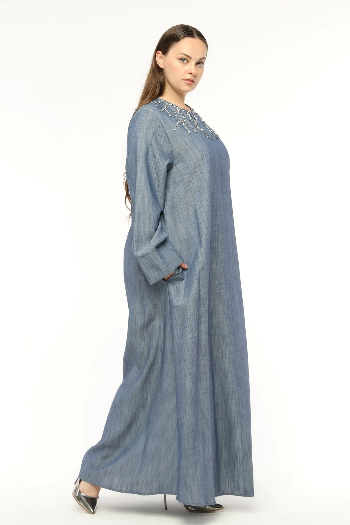 ETC Rhinestone Detailed Abaya Blue