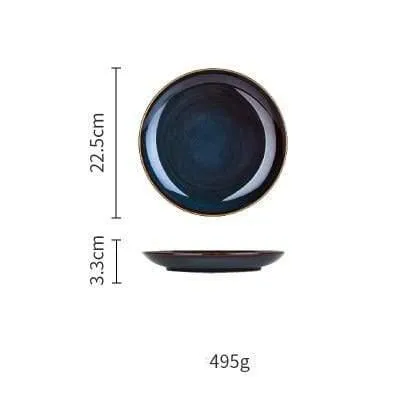 European Dim Deep Blue Color Ceramic Tableware