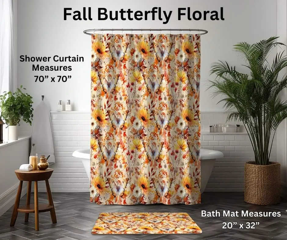 Fall Butterfly Floral Custom Shower Curtain and/or Bath Mat