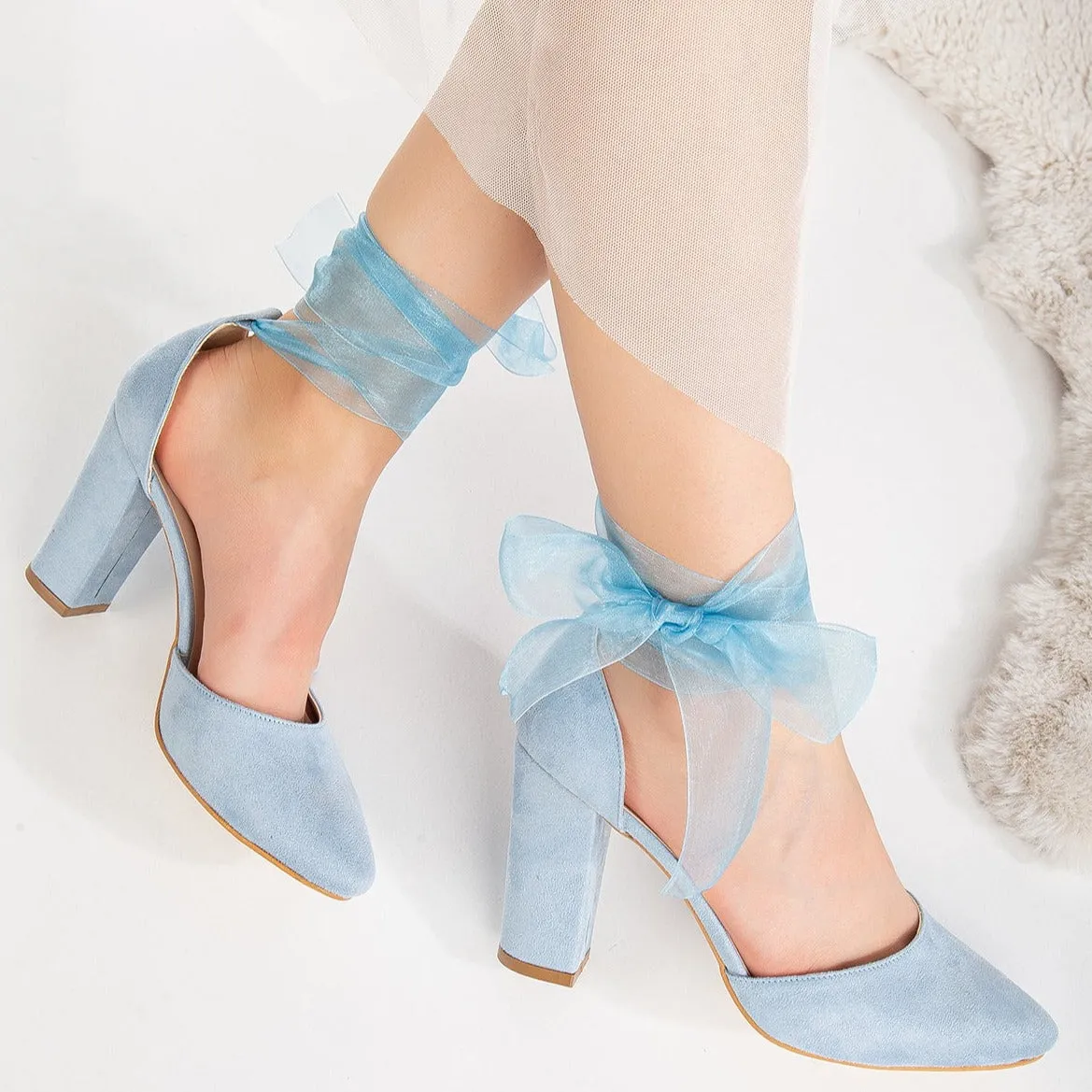 Gisele - Baby Blue Wedding Shoes with Ribbon