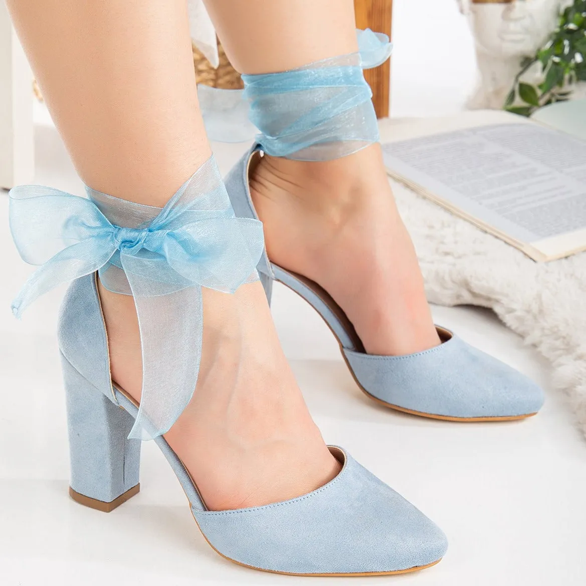 Gisele - Baby Blue Wedding Shoes with Ribbon