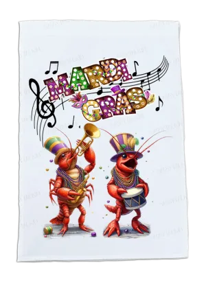 Mardi Gras, Dish Towel, Crawfish Music Men dancing and playing instruments