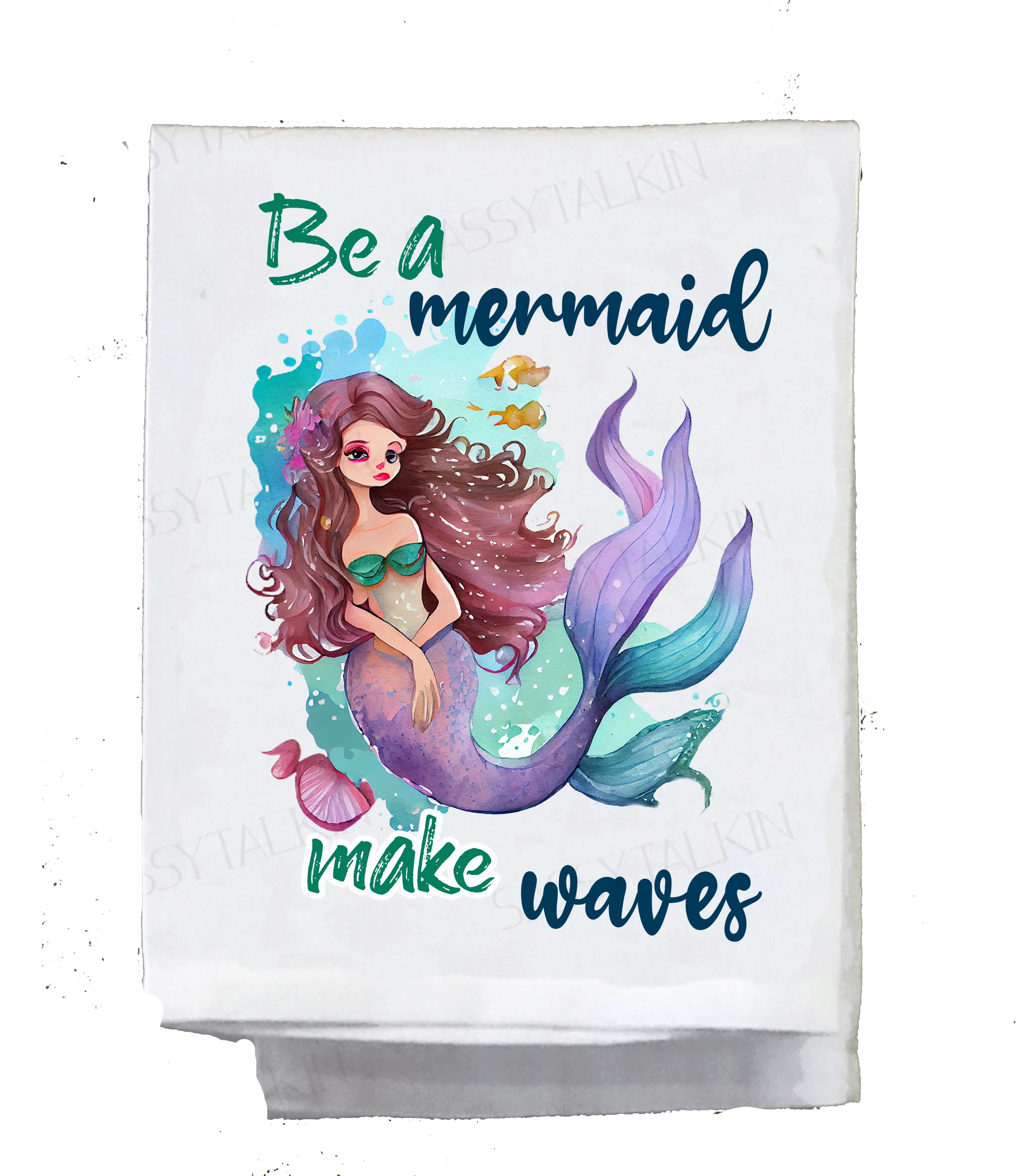 Mermaid, Dish Towel, Set of 4 Fun Watercolor Mermaids