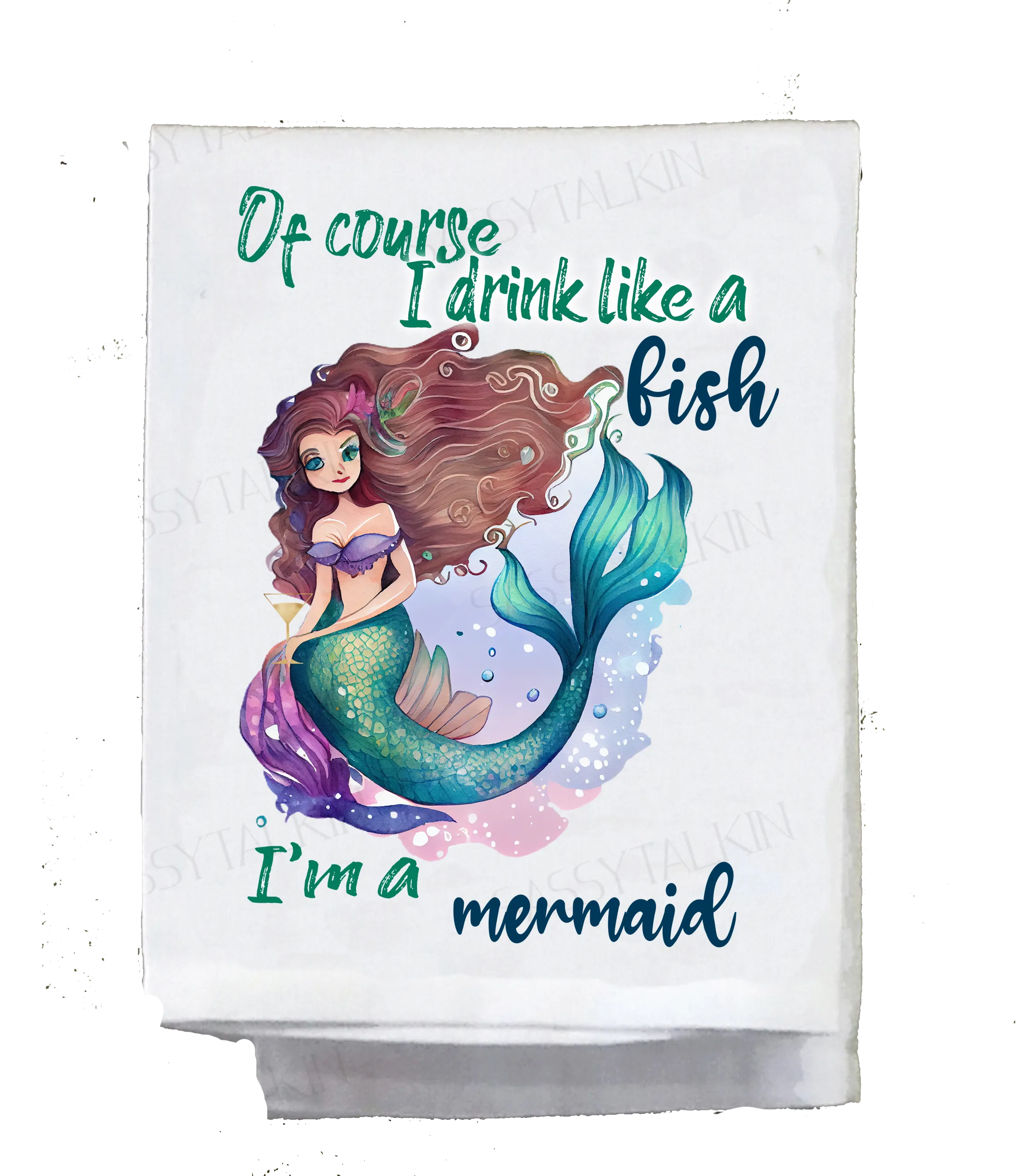 Mermaid, Dish Towel, Set of 4 Fun Watercolor Mermaids