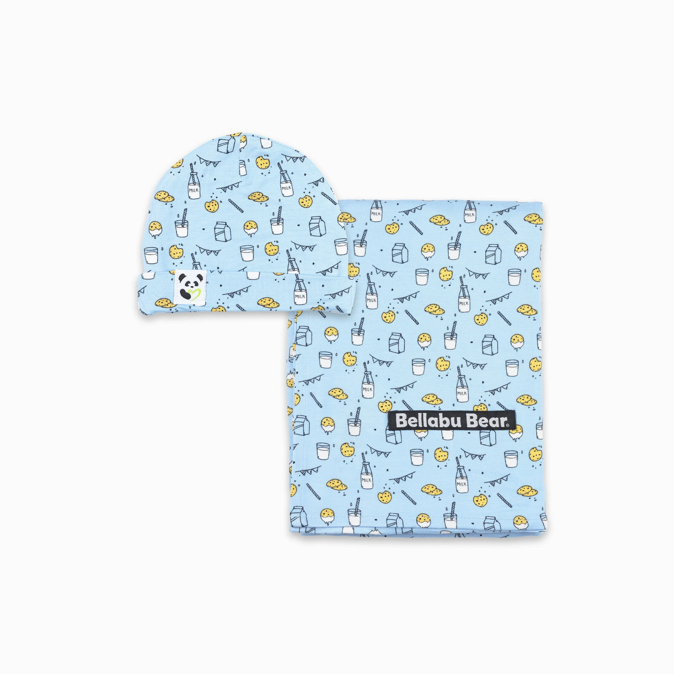 Milk & Cookies Blue Bamboo Swaddle & Beanie Set