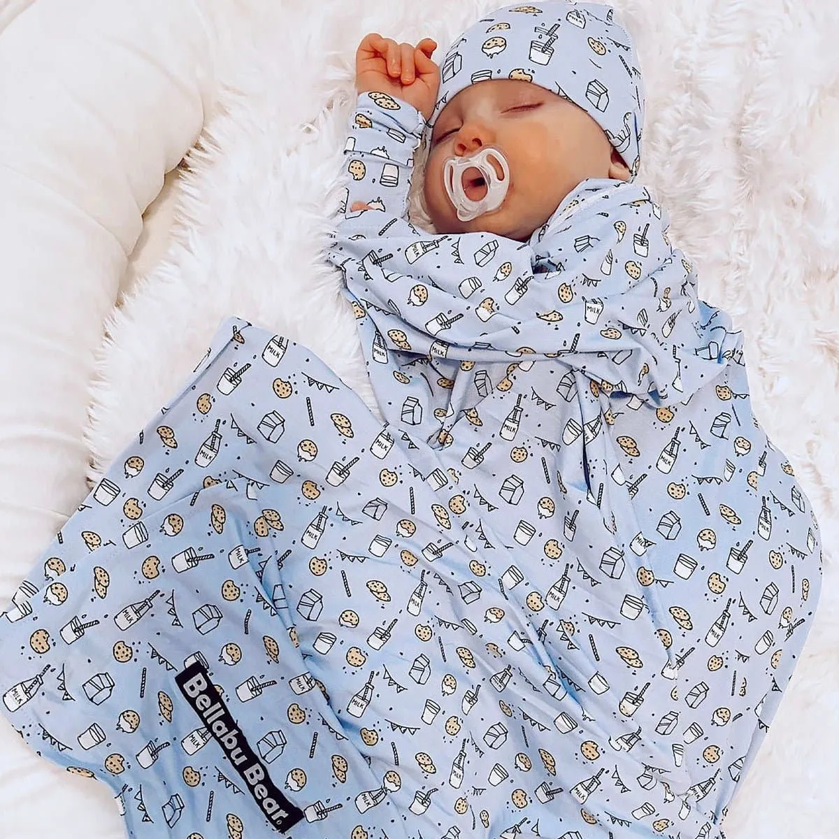 Milk & Cookies Blue Bamboo Swaddle & Beanie Set