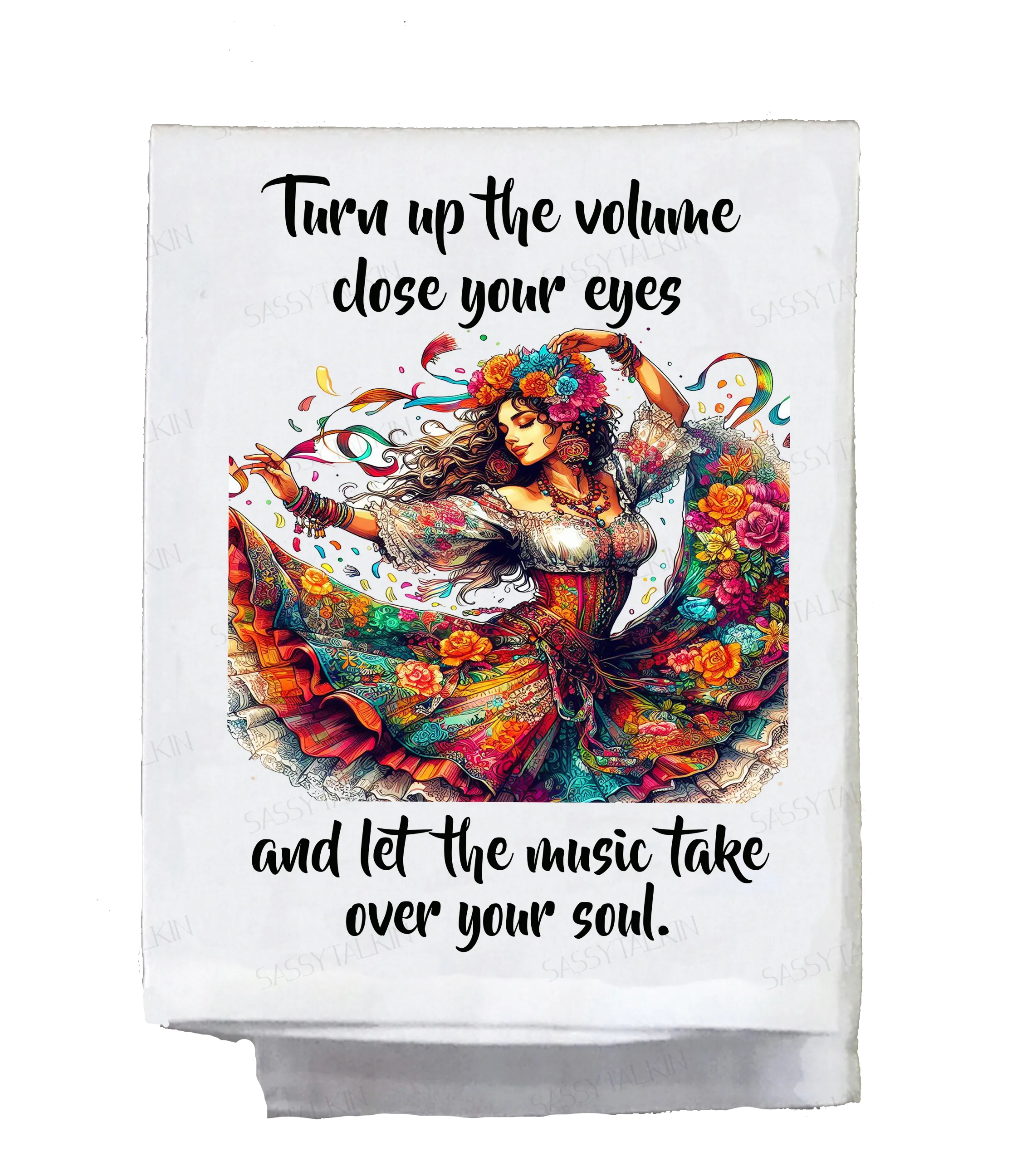 Sassy Hippie, Dish Towel, Turn up the volume close your eyes