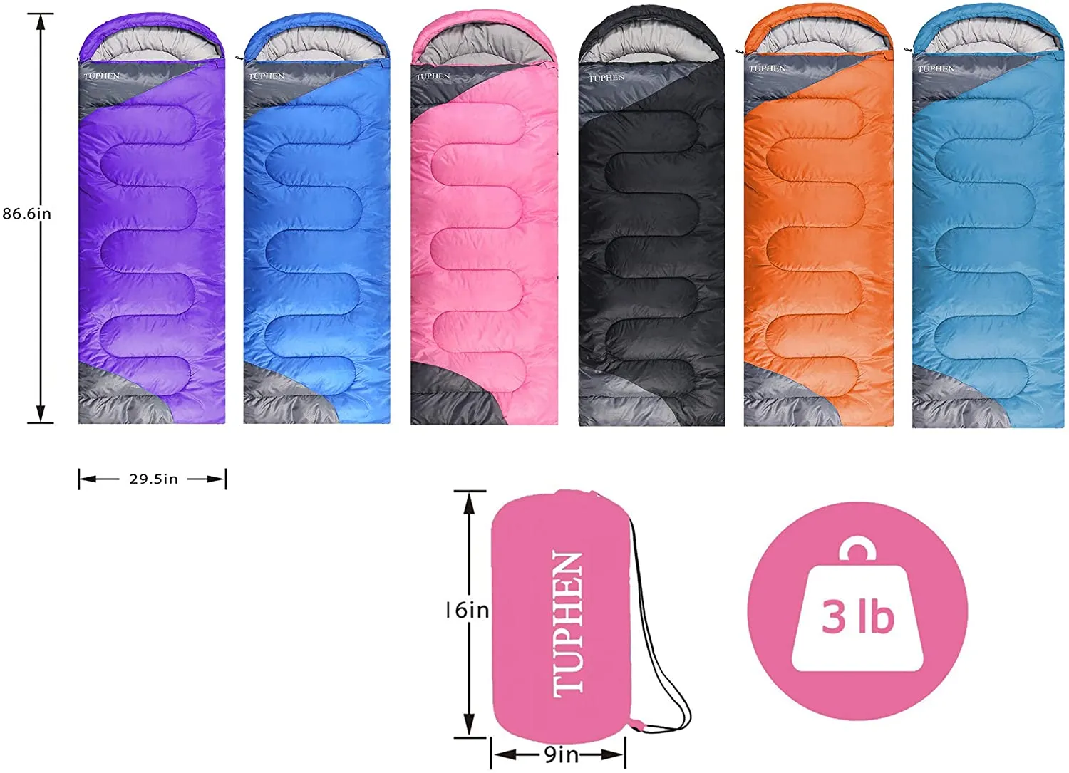 Tuphen- Sleeping Bags for Adults Kids Boys Girls Backpacking Hiking Camping Cotton Liner, Cold Warm Weather 4 Seasons Winter, Fall, Spring, Summer, Indoor Outdoor Use, Lightweight & Waterproof