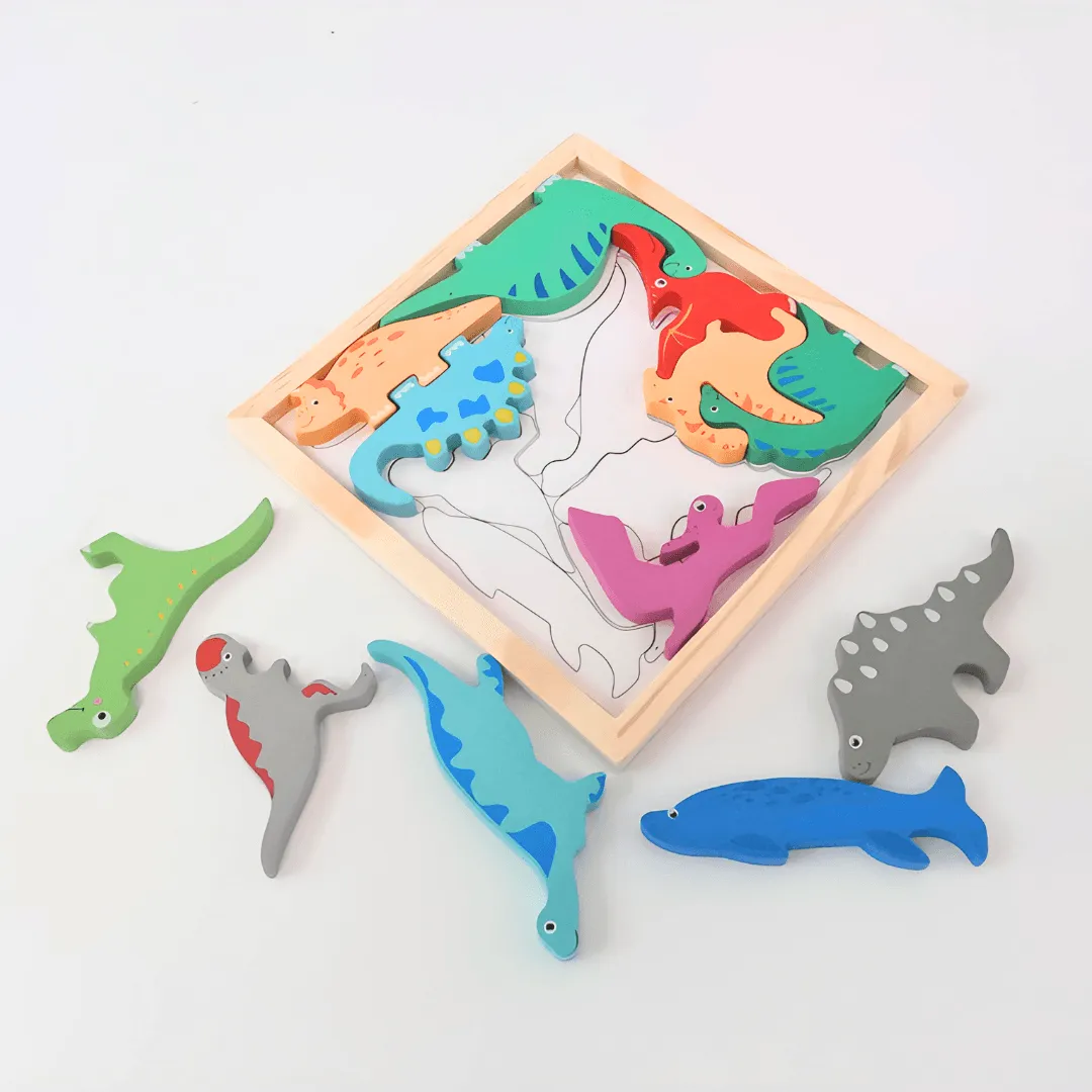 Wooden Stacking Sorting Jigsaw Puzzle Animal Dinosaur Puzzle(Square) for Kids Montessori Knowledgeable Toys for Boys and Girls